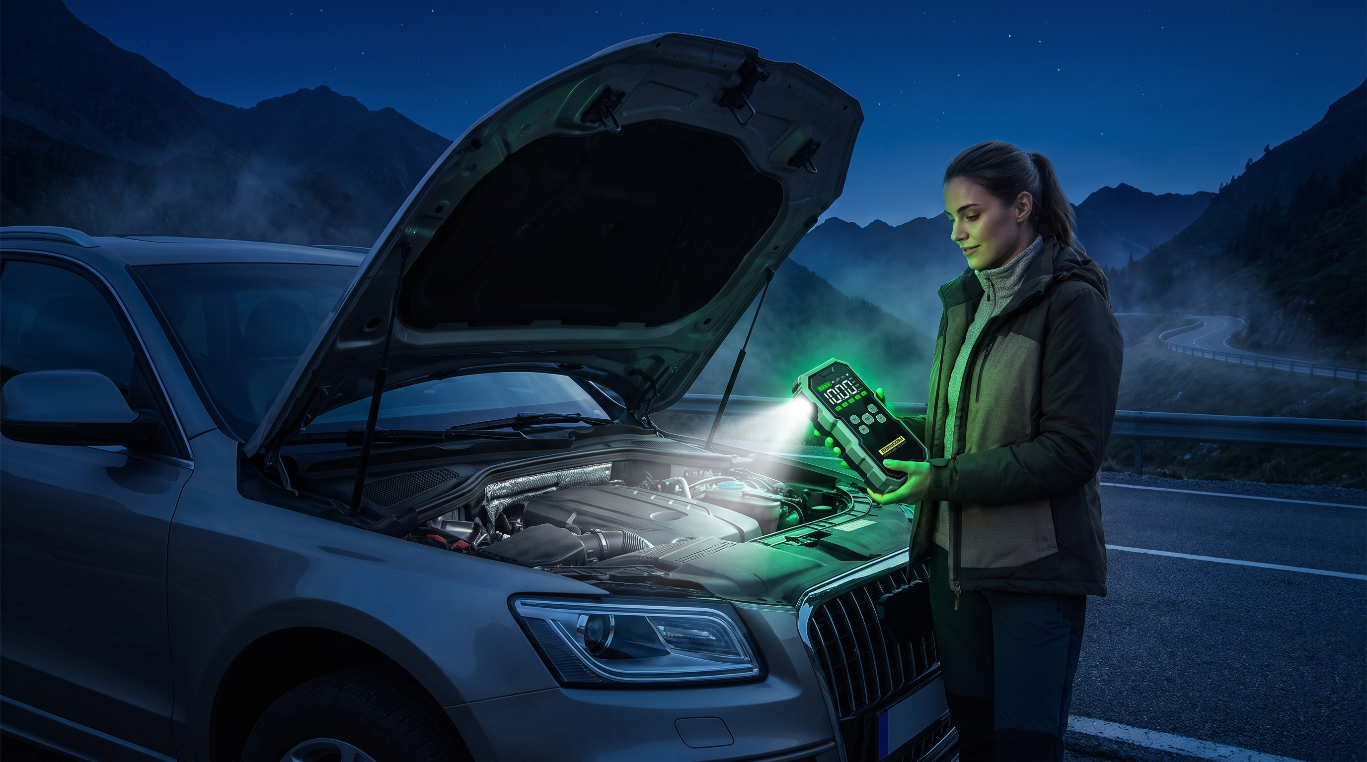 Conductora usando el Ignyx Boost de noche con la linterna LED